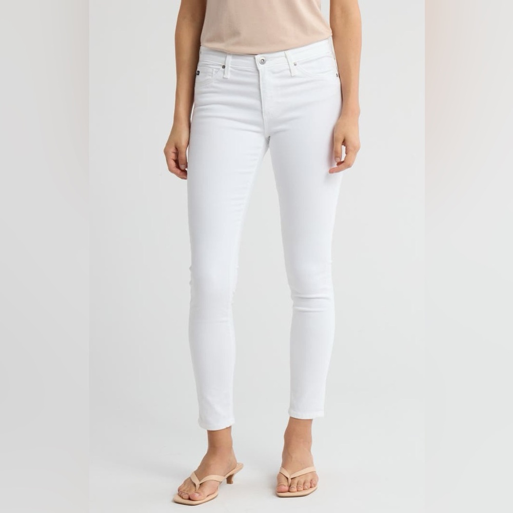 AG x Anthropologie The High Rise Abbey Ankle Super Skinny Sz 27 White EUC